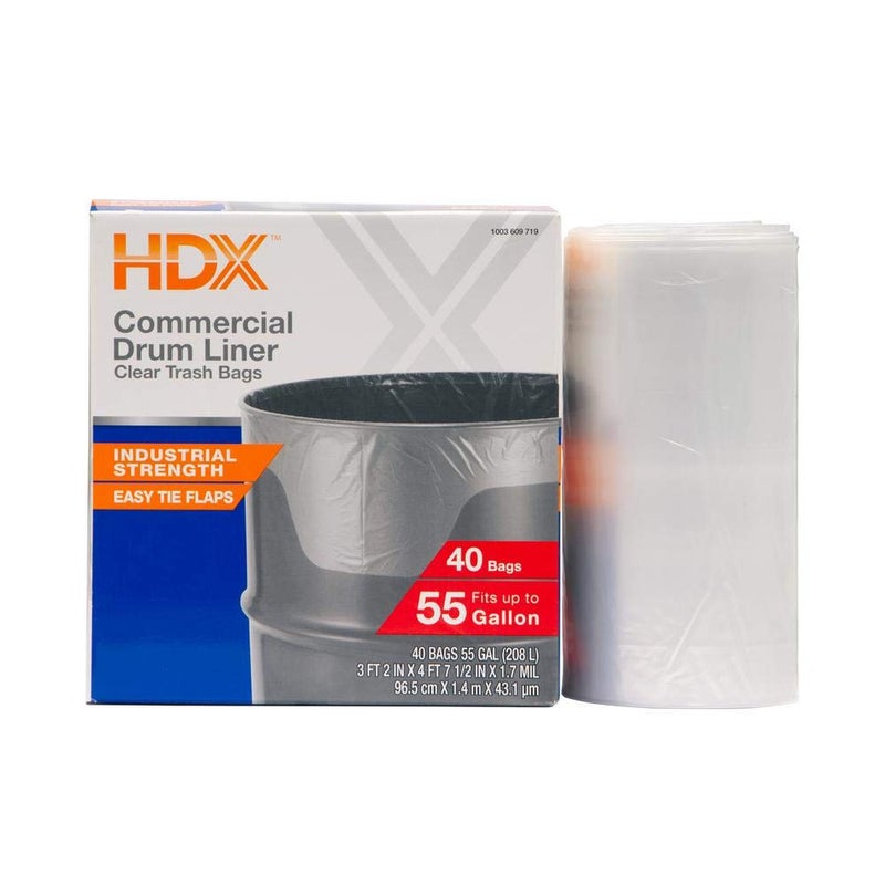 HDX 55 Gallon Clear Heavy-Duty Flap Tie Drum Liner Trash Bags (40-Count) - Image 4